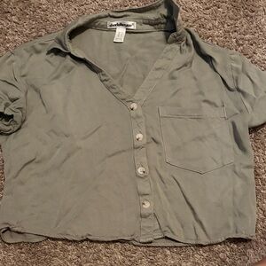 Charlotte Russe Olive Button-Up Crop Top